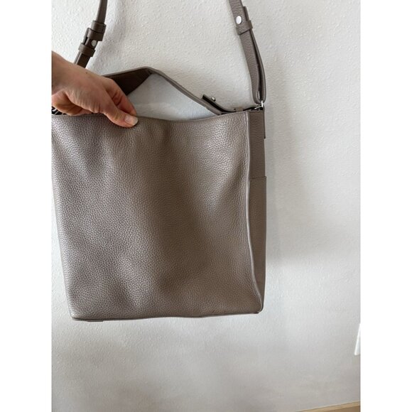 AllSaints Crossbody Taupe Gray Leather Crossbody Arm Tote Bag Purse All Saints - Picture 3 of 14